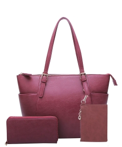 Fashion Faux Handbag with Matching Wallet Set WU1009W BURGUNDY